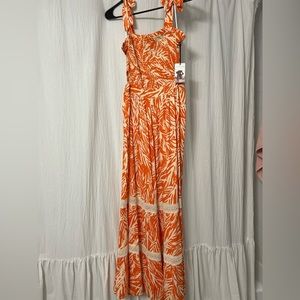 Orange print cutout maxi dress